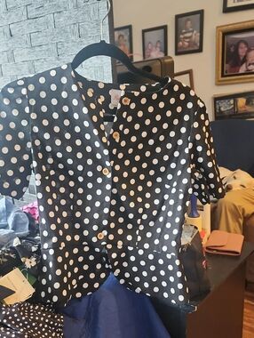 Black and White Polka Dot Button Front Top